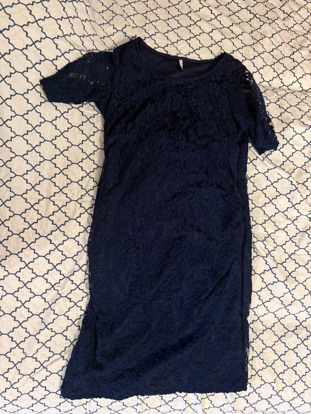 Planet Motherhood Navy Lace Midi Dress with Short Sleeves